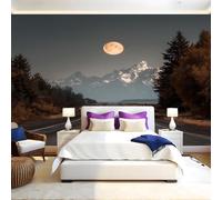 Gris Papel Pintado para Pared Camino recto a la luz de la luna 400 x 280 cm Fotográfico Mural de Pared no Tejido Moderno Decor de Paredes Salón Dormitorio Pasillo Comedor