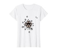 Gris Perro Garra Pata Monograma Impresión Letra A Patas Camiseta gráfica económica, Mujer, Blanco, M