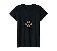 Gris Perro Garra Pata Monograma Impresión Letra A Patas Camiseta gráfica económica, Mujer, Negro, XS
