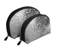 Gris Plata Brillante, Bolsa de Maquillaje de Concha, Monedero pequeño para Mujer, Bolsa de artículos de tocador, Bolsa de cosméticos, 2 Piezas