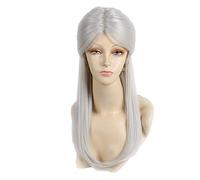 Gris plateado Cosplay Ciri de Witcher Games Pelucas largas y rectas Peluca de pelo sintético para mujer Gris con moño Talla única Geralt