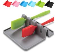 (Gris) Reposa cucharas de cocina Reposa utensilios Cuchar?n Utensilios de cocina Esp?tula Tapa cubierta Soporte de silicona con bandeja de goteo Herra