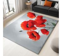 Gris Rojo Alfombra Suave Pelo Corto de Franela para, Flores Pintura Al Óleo Amapolas Alfombra Antideslizante Lavables Habitación Dormitorio De Cocina De Entrada, 60 x 90 cm Decorar Alfombra