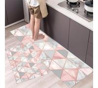 Gris Rosado Juego de Alfombras de Cocina de 2 Piezas, Alfombras de Triángulo De Mármol, Antideslizantes Geometría Moderna Tapetes de Cocina para Pasillo Entrada Lavandería, 43x75cm+43x150 cm