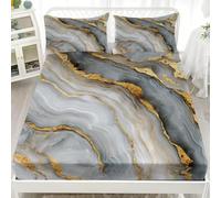 Gris Sábana Bajera 200x200x30cm Ajustable Bolsillo Extra Profundo 30cm - PatróN de MáRmol de áGata Microfibra Cepillada Sábana Bajera Transpirable, Antiarrugas, Cómoda Y Suave