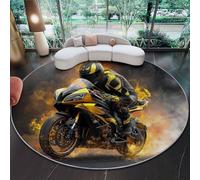 Gris Tappeto Rotondo in flanella, Estilo Moderno Llama Motocicleta Humo Stampa Morbida Tappeto Rotondo di Protezione - 90 cm Antiscivolo Lavabile Tappeti per soggiorno ufficio cucina