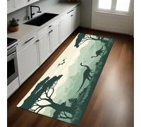 Gris Verdoso Alfombra de Cocina 50 x 80 cm Árboles, praderas, Dinosaurios Antideslizante y Lavable, Camino Multiusos Resistente al Desgaste, Antimanchas, Ideal para Bajo Fregadero y Fogones