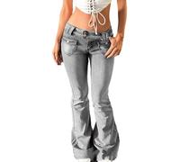 Gris,XS,Vaqueros Bootcut de Tiro bajo Estilo Vintage de los 90 para Mujer, Modernos Pantalones Vaqueros Y2K sexys, elásticos, Ajustados, Estilo Western, de Pernera Ancha