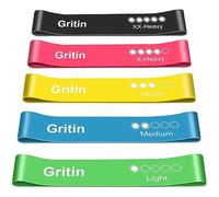 Gritin Bandas Elásticas Fitness/Bandas de Resistencia, Set de 5 Cintas Elásticas Fitness y Musculación de Látex Agradable a la Piel con Guía de Ejercicios de Español