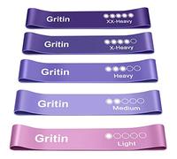 Gritin Bandas Elásticas Fitness/Bandas de Resistencia, Set de 5 Cintas Elásticas Fitness y Musculación de Látex Agradable a la Piel con Guía de Ejercicios de Español