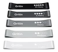 Gritin Bandas Elásticas Fitness/Bandas de Resistencia, Set de 5 Cintas Elásticas Fitness y Musculación de Látex Agradable a la Piel con Guía de Ejercicios de Español y Bolsa Almacenamiento