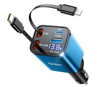 Gritin Retráctil Cargador Coche, 69W PD 3.0 Adaptador Cargador Mechero Rápido, 4 en 1 Car Charger con 80cm Retráctil Cable y 2 Puertos USB Compatible iPhone 16/15/14/13/12/11/iPad/Galaxy/Android