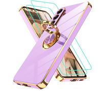 Gritup Funda para Samsung Galaxy A56 con 2 protectores de pantalla HD y anillo integrado, funda protectora de silicona TPU galvanoplastia antigolpes para A 5 6 5G, color lila claro