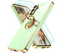 Gritup Funda para Samsung Galaxy A56 con 2 protectores de pantalla HD y anillo integrado, funda protectora de silicona TPU galvanoplastia antigolpes para A 5 6 5G, verde guisante