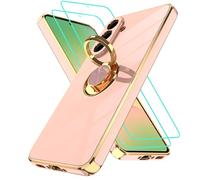 Gritup Funda para Samsung Galaxy A56 con 2 protectores de pantalla HD y anillo integrado, funda protectora de silicona TPU galvanoplastia antigolpes para A 5 6 5G, rosa