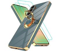 Gritup Funda para Samsung Galaxy A56 con 2 protectores de pantalla HD y anillo integrado Kickstand funda para teléfono móvil, TPU silicona galvanoplastia antigolpes, funda protectora para A 5 6 5G