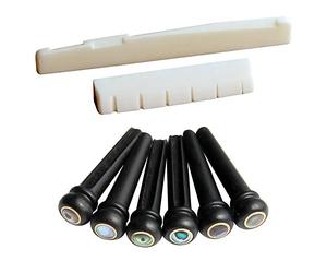 Griwiuiowe 6 cuerdas para guitarra acústica Bone Bridge Sillín y 6 clavijas de puente de ébano + negro