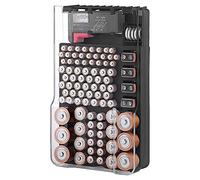 Griwiuiowe El compartimento de la batería, organizador con tapa transparente plegable, con comprobador de batería, 93 pilas de diferentes tamaños, color negro