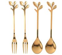 Griwiuiowe Paquete de 4 (2 Cucharas 2 Tenedores) de Tenedor de Postre Aperitivo y Cuchara de Café Expreso Demitass Pequeño, de Cucharitas de Té 4.7 Pulgadas