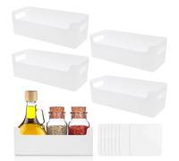 Griwuut 4 cajas de almacenamiento de plástico, organizador con asas, armario de cocina, cestas de almacenamiento, color blanco