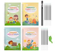 Griwuut Juego de 4 cuadernos mágicos reutilizables, libros mágicos para niños, caligrafía, números, dibujo, letras