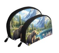 Grizzly Bear and Cub Snow Mountain Forest - Bolsas de maquillaje con estampado de bosque de montaña de nieve, bolsa de aseo portátil de 2 piezas, White, Talla única