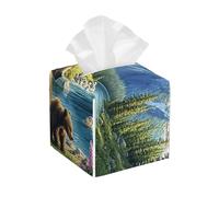 Grizzly Bear And Cub Snow Mountain Forest - Funda de piel sintética cuadrada para caja de pañuelos, organizador de papel para cocina, baño, dormitorio, tocador, encimera, mesitas de noche