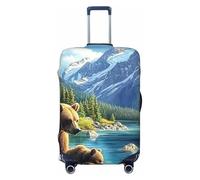 Grizzly Bear and Cub Snow Mountain Forest - Funda elástica para equipaje de viaje, protector de maleta, funda de equipaje impresa antiarañazos, Black, S