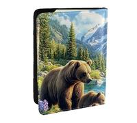 Grizzly Bear and Cub Snow Mountain Forest - Soporte para pasaporte con estampado de oso y cachorro, funda organizadora para pasaporte de viaje para hombres y mujeres, 6.5 pulgadas, Black, Talla única
