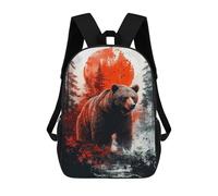Grizzly Bear in Forest with Red Sun Mochilas Impresas En 3D Para Niños 17inch Mochilas De Moda Informales Para El Día A Día, Bolsas De Viaje, Mochilas Informales Para Exteriores Para Niños Y Niñas