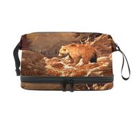 Grizzly Bear in The Rocky Mountains - Bolsa de cosméticos de doble capa para mujeres y niñas, neceser de viaje para maquillaje, práctica bolsa organizadora con compartimento para cepillos, multicolor,