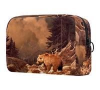 Grizzly Bear in The Rocky Mountains - Bolsa de cosméticos para mujer, bolsa organizadora de maquillaje grande con cremallera, multicolor, 18.5x7.5x13cm/7.3x3x5.1in, Neceser