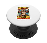 Grizzly Risitas con un Divertido diseño de Dibujos Animados PopSockets PopGrip Adhesivo