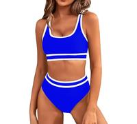 GRMLRPT Bañadores Mujer Estilo Deportivo 2025 Elegante Traje de Baño Conjunto Bañador Sexy para Mujer Playa Cuello en V Traje de Baño Bikini Sets(Azul,S)