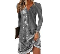 GRMLRPT Mujeres Cuello Redondo Manga Corta Vestido Bohemio Floral de Verano Mini Suelta Túnica Casual(C,S-XXL)