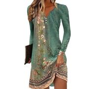 GRMLRPT Mujeres Manga Corta Cuello Redondo Vestido Bohemio Floral de Verano Mini Suelta Túnica Casual(C,S-XXL)