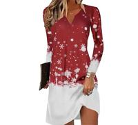 GRMLRPT Vestido para Mujeres de Manga Larga Cuello en V Vestido Navidad Floral Verano Vestidos Mini Vestido Floral Imprimir Suelta Túnica Vestido Casual(Style-B,XL)