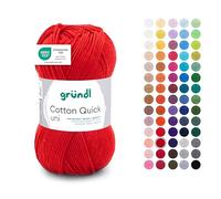 Gründl Lana Cotton Quick uni - lana fina para ganchillo - hilo de tejer - hilo de ganchillo - brillante y agradable para la piel - 100% algodón - 1 ovillos 50 g / 125 m - Cereza