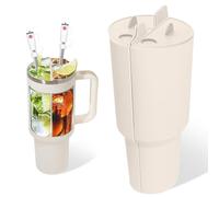 GROBRO7 3 separadores de bebidas, forro de silicona de cuarzo rosa de 40 onzas con 2 fundas de popote Stanley, bandeja divisora interior 2 en 1, inserto dividido para jugo, café, té