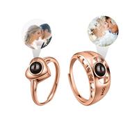 GROBTE Anillo Personalizado Proyección De Foto Anillo De Pareja Anillo De Plata 925 Te Quiero 100 Lenguas Anillo Ajustable Regalo Personalizado Para Pareja Hombre Mujer