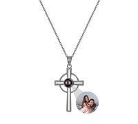 GROBTE Personalizada Foto Collar Cruz Colgante Collar De Plata De Ley 925 Te Quiero 100 Lenguas Proyección Collar Foto Regalo Para Mujeres