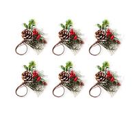 GROCKSTR Juego de 6 servilleteros con agujas de abeto, bayas, día de acción de gracias, rústico, granja, servilleteros
