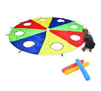 GROCKSTR Paraguas de paracaídas arco iris de 6 pies, juego de paracaídas al aire libre (ratón) con 3 palos de 2 m