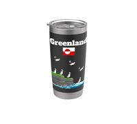 Groenlandia Puffin Colony Sea Cliffs Bandera de Groenlandia Recuerdo Vaso térmico de acero inoxidable de doble pared