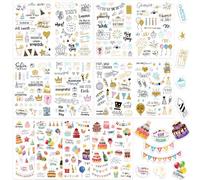 GROFIS 347pcs Pegatinas de Cumpleaños, 8 Hojas Pegatinas para Libro de Visitas de Cumpleaños, Vintage Pegatinas Cumpleaños Scrapbooking para Libro de Visitas, Álbum De Fotos, Tarjetas