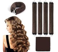 GROFIS 5 Piezas Rizador de Pelo Sin Calor, Rulos Pelo Flexibles con Gancho, Overnight Hair Rollers Blowout, DIY Rulos para Cabello Largo Medio Corto, Marrón