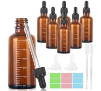 GROFIS 6 Piezas 50ml Ambar Frasco Cuentagotas Cristal, Botellas Cuentagotas con 2 Embudo 2 Cuentagotas 1 Pegatina, Goteros Botellas para Aceite Esencial Masaje Fragancia Aromaterapia Laboratorio