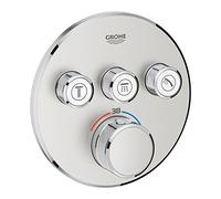Termostato Grohe Grohtherm SmartControl con tres válvulas de cierre, rosetón de pared redondo, 29121DC0, Color: súper acero