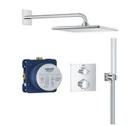 GROHE Precision 310 Sistema de ducha empotrado (ducha mural de 310 mm, 1 barra de ducha, caja de instalación universal, manguera de ducha de 1500 mm), cuadrado, cromo 34881000