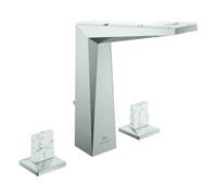 Grohe Allure Brilliant Private Collection Mezclador de 3 agujeros para lavabo, tamaño L, 149 mm de proyección, Attica Ceasarstone blanco, juego de desagüe, 20668DC0, Color: súper acero